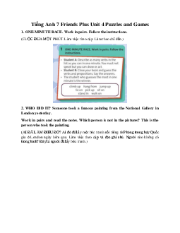 Tiếng Anh 7 Friends Plus Unit 4 Puzzles and Games