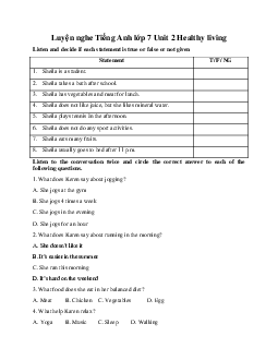 Luyện nghe Tiếng Anh lớp 7 Unit 2 Healthy living