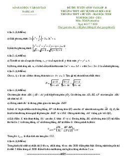 Đề thi vào lớp 10 chuyên môn Toán năm 2020 – 2021 sở GD&ĐT Nghệ An (chuyên)