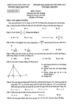 Đề thi giữa học kì 2 Toán 7 năm 2023 – 2024 trường THCS Trần Phú – BR VT