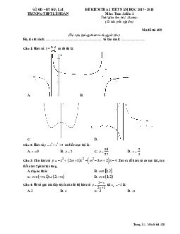 Đề kiểm tra 1 tiết Giải tích 12 chương 1 (Hàm số) năm 2017 – 2018 trường Lê Hoàn – Gia Lai