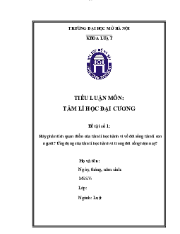 Quan điểm của tâm lí học hành vi về đời sống tâm lí con người | Tiểu luận môn Tâm lý học đại cương
