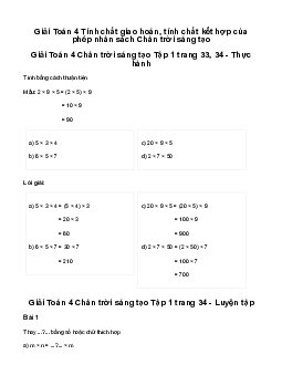 Giải Toán lớp 4 Bài 14: Tính chất giao hoán, tính chất kết hợp của phép nhân | Chân Trời Sáng Tạo
