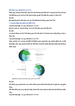 Giải sách giáo khoa môn Khoa học tự nhiên 6 Bài 43: Chuyển động nhìn thấy của Mặt Trời| Chân trời sáng tạo