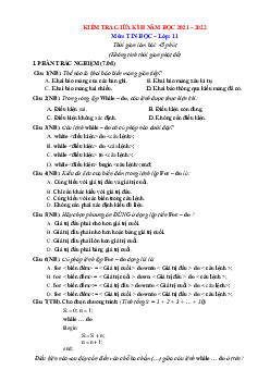 Đề kiểm tra giữa học kỳ 2 Tin 11 năm 2021-2022 (có đáp án )