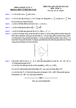 Đề giữa kì 1 Toán 11 năm 2023 – 2024 trường THPT Võ Trường Toản – TP HCM