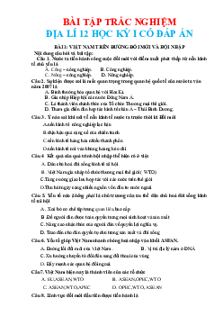 Bài tập trắc nghiệm Địa lí 12 học kỳ 1 (có đáp án)