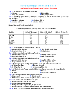 Trắc nghiệm Địa 12 bài 10 có đáp án: Thiên nhiên nhiệt đới ẩm gió mùa (tiếp theo)