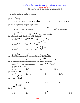 Đề ôn tập giữa học kì 2 Toán 11 năm 2021-2022 - Đề 7 (có đáp án)