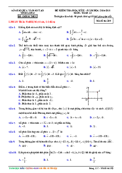 Đề thi HK2 Toán 12 năm học 2016 – 2017 sở GD và ĐT Vĩnh Long