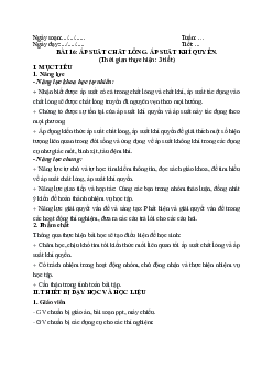 Giáo án Khoa học tự nhiên 8 Bài 16: Áp suất chất lỏng. Áp suất khí quyển | Kết nối tri thức