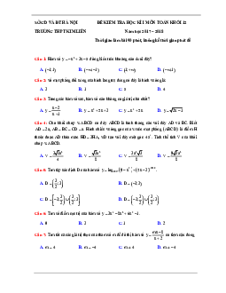 Đề thi HK1 Toán 12 năm học 2017 – 2018 trường THPT Kim Liên – Hà Nội