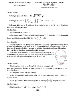 Đề thi thử Toán vào lớp 10 lần 3 năm 2024 – 2025 phòng GD&ĐT Thái Hòa – Nghệ An