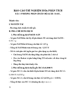 Bài báo cáo thực hành Hóa phân tích: Phương pháp chuẩn độ Acid-base | Đại học Sư phạm Kỹ thuật Thành phố Hồ Chí Minh