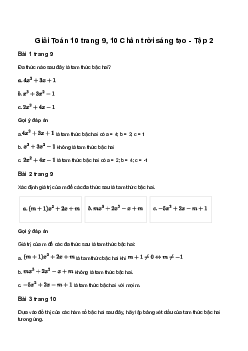 Giải Toán 10 Bài 1: Dấu của tam thức bậc hai | Chân trời sáng tạo