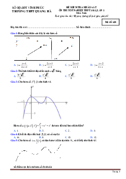 Đề thi thử tốt nghiệp 2021 môn Toán Trường THPT Quang Hà lần 1 (có đáp án)