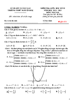 Đề giữa học kỳ 2 Toán 10 năm 2022 – 2023 trường THPT Nguyễn Huệ – Quảng Nam