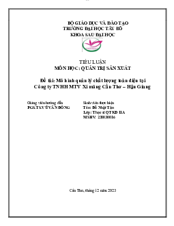 Tiểu luận "Mô hình quản lý chất lượng toàn diện tại Công ty TNHH MTV Xi măng Cần Thơ – Hậu Giang"