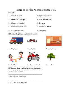 Bài tập ôn hè Tiếng Anh lớp 2 lên lớp 3 - Số 3