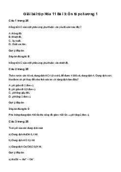 Hóa học lớp 11 Bài 3: Ôn tập chương 1 sách Kết Nối Tri Thức