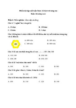 Đề kiểm tra cuối tuần Toán lớp 2| Chân trời sáng tạo - Tuần 24 (nâng cao)