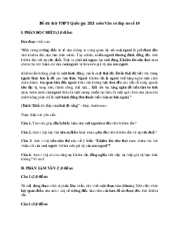 Đề thi thử THPT Quốc gia môn Ngữ Văn  năm 2021 - Đề 18 (có đáp án)