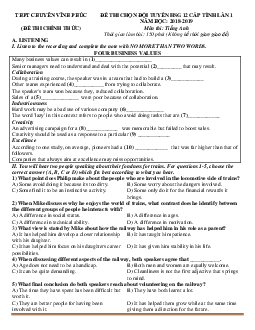 Đề thi chọn học sinh giỏi Tiếng Anh 12 trường chuyên Vĩnh Phúc 2018-2019 (có đáp án)