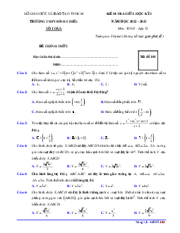 Đề giữa học kỳ 1 Toán 12 năm 2022 – 2023 trường THPT Bình Chiểu – TP HCM
