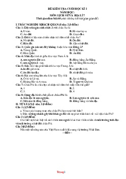 Đề thi học kỳ 1 Sử Địa lớp 7 (có đáp án và ma trận)
