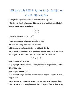 Bài tập Vật lý 9 Bài 8: Sự phụ thuộc của điện trở vào tiết diện dây dẫn