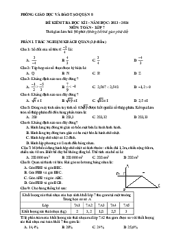 Đề cuối học kì 1 Toán 7 năm 2023 – 2024 phòng GD&ĐT quận 8 – TP HCM