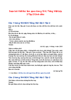 Soạn bài Viết thư làm quen trang 104 | Tiếng Việt Lớp 3 Tập 2 Cánh diều