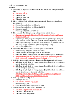 Bộ câu hỏi trắc nghiệm môn Hoạt động kinh doanh của Ngân hàng có đáp án