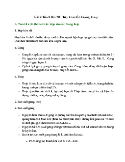 Giải Hóa 9 Bài 20: Hợp kim sắt: Gang, thép