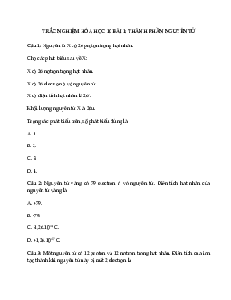 Giải bài tập Hóa 10 Bài 1: Thành phần nguyên tử