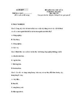 Đề thi học kì 2 môn Địa lí 10 năm 2022 - 2023 sách Kết nối tri thức với cuộc sống | Đề 3