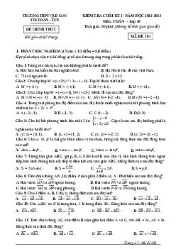 Đề cuối học kỳ 1 Toán 10 năm 2022 – 2023 trường THPT Quế Sơn – Quảng Nam