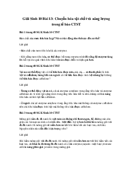 Giải Sinh 10 Bài 13: Chuyển hóa vật chất và năng lượng trong tế bào | Chân trời sáng tạo