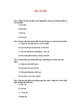 Trắc nghiệm Địa lí 10 Bài 14 Chương 6 | Chân trời sáng tạo