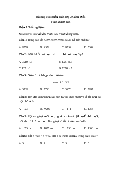 Phiếu bài tập cuối tuần Toán lớp 3 - Tuần 26 ( cơ bản ) | Cánh Diều