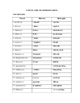 Từ vựng Tiếng Anh lớp 9 Unit 10 Life On Other Planets