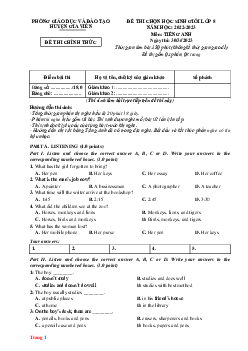 Đề thi chọn HSG Tiếng Anh 8 Huyện Gia Viễn 2022-2023 có đáp án