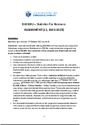 Statistics For Business Assignment - Statistics for Business | Trường Đại học Quốc tế, Đại học Quốc gia Thành phố HCM