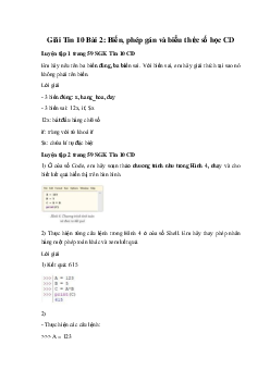 Giải Tin 10 Bài 2: Biến, phép gán và biểu thức số học CD