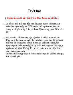 Cách giải quyết mặt thứ 2 vấn đề cơ bản của triết học