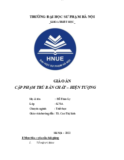 Giáo án giảng dạy phạm trù bản chất - hiện tượng | môn Triết học Mác -Lênin | Đại học sư phạm Hà nội