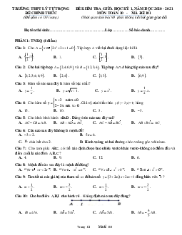 Đề thi giữa HK1 Toán 10 năm 2020 – 2021 trường THPT Lý Tự Trọng – Hà Tĩnh