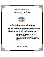 Từ  nội dung thuyết trình của nhóm bạn, lựa chọn một nội dung, rút ra bài học kinh nghiệm và liên hệ với thực tiễn hiện nay  | Bài tiểu luận môn Lịch sử đảng cộng sản Việt Nam