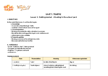 Giáo án Unit 7: Traffic Tiếng Anh 7 | Global Success