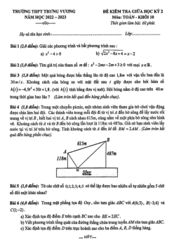 Đề giữa học kỳ 2 Toán 10 năm 2022 – 2023 trường THPT Trưng Vương – TP HCM